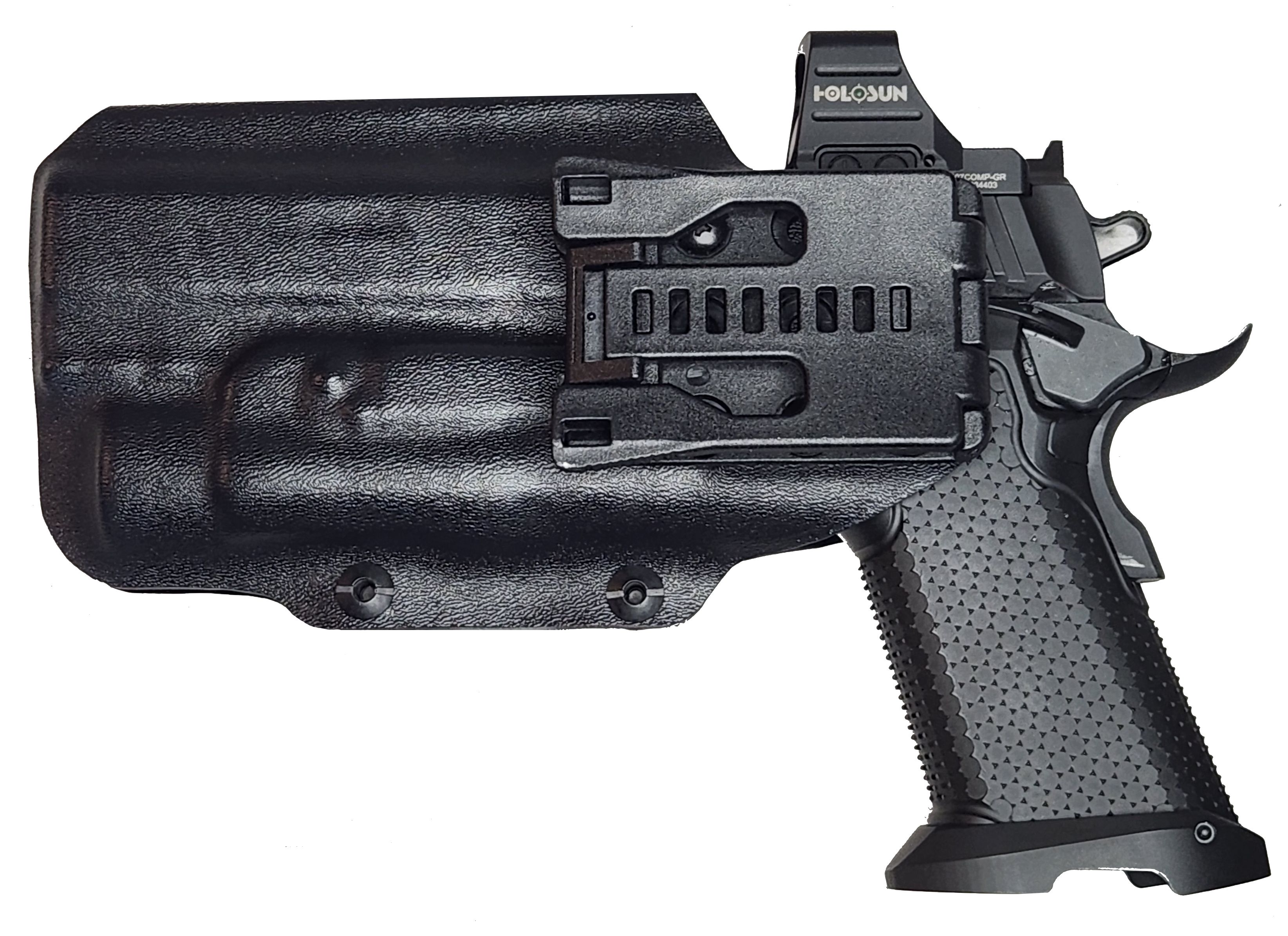 Stealth Arms Platypus 1911 with TLR 1 Light and Holosun 507 Optic. OWB